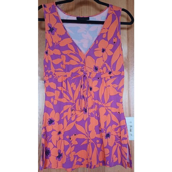 VTG Express Baby Doll Top Women's Large Silk Cotton Blend Orange and Purple Y2K - Picture 2 of 7